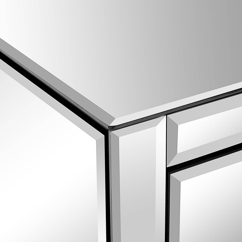 Table de chevet en verre miroir avec 3 tiroirs à boutons en cristal – Table de chevet argentée moderne pour une décoration de chambre glamour (taille S)_voghion.com