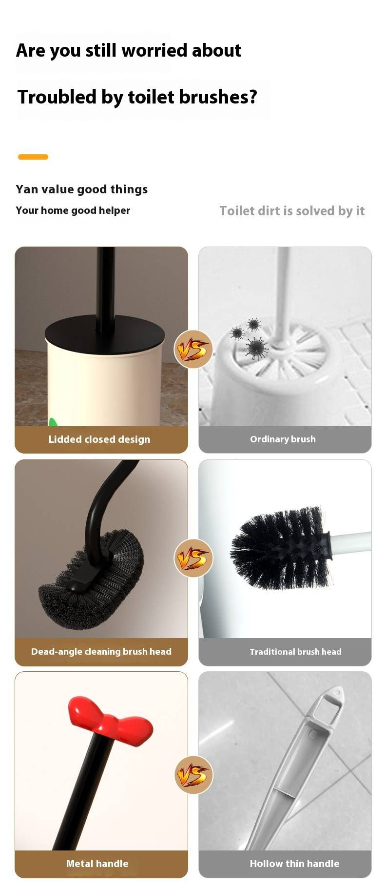 Cartoon Toilet Brush Set With Holder – Soft Bendable Bristles For Deep Cleaning, Non-Scratch Plastic Head (Cute Cat Design, Compact Base)_voghion.com