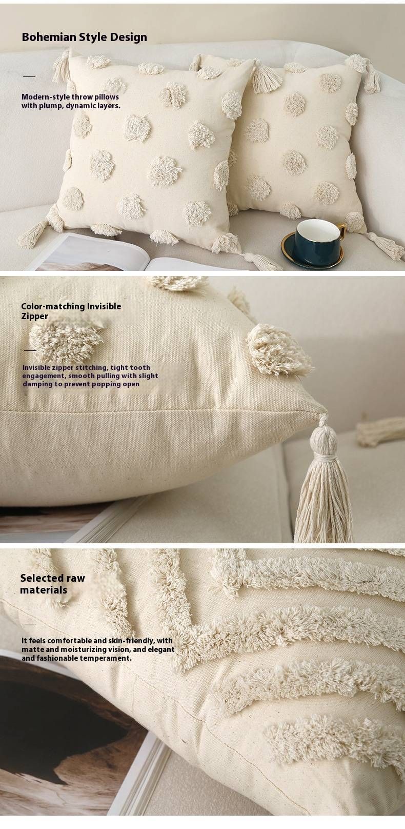 Hemo French Boho Kissenbezug-Set – getufteter Kissenbezug mit/ohne Einsatz (45 x 45 cm/30 x 50 cm, Poly-Baumwoll-Mischgewebe, 12 Muster)_voghion.com