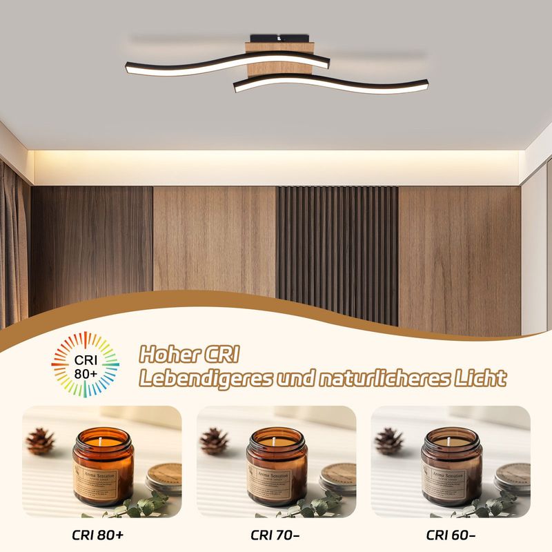 Glitzerlife Deckenlampe LED Deckenleuchte Küche - 12W Holz 3000K Warmweiß Modern Design Schlafzimmerlampe Schwarz Metall Küchenlampe_voghion.com