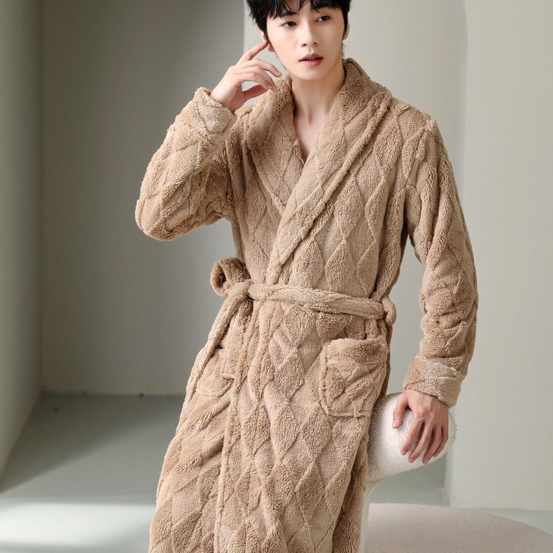 Pigiama da uomo in pile corallo, camicia da notte, accappatoio termico in pile spesso, flanella, taglie forti_voghion.com