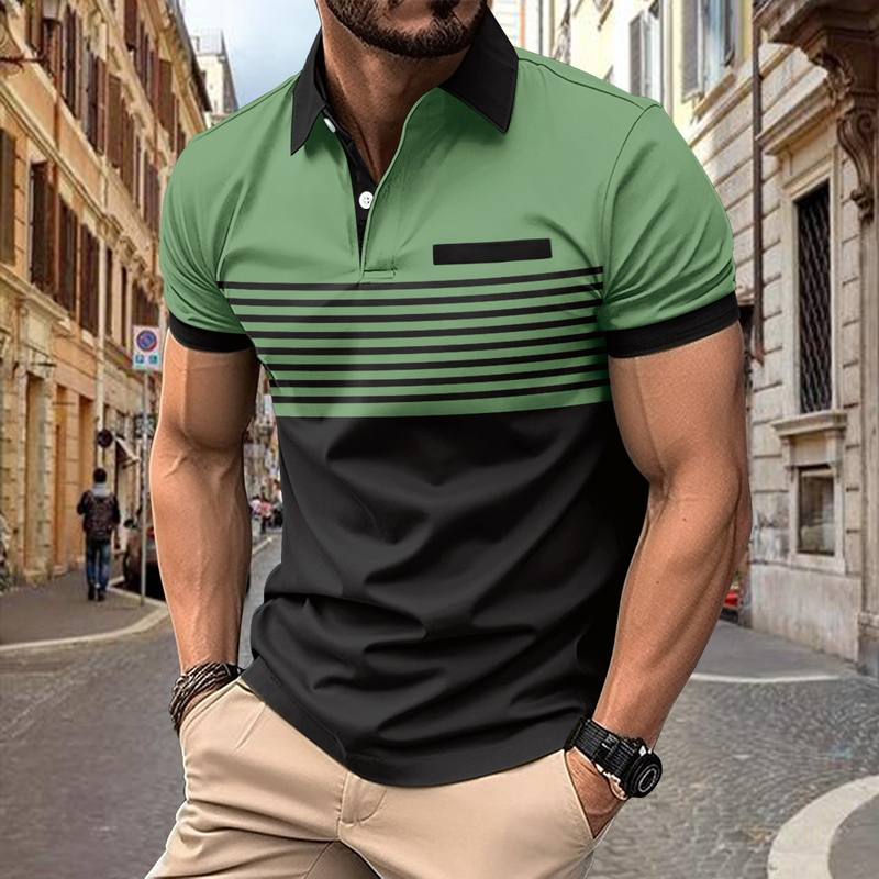 New Summer Men Casual Short Sleeve Lapel Business Polo Shirt 3D Digital Print Stripe Polo Shirt Sport Button Pullover Tops_voghion.com