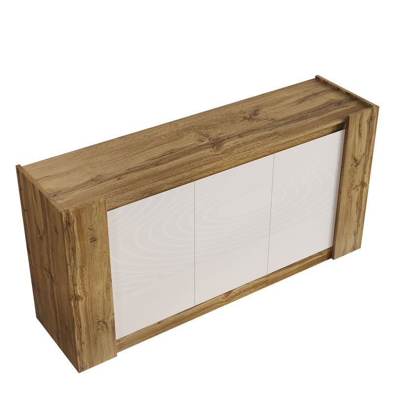 Credenza Hochglanzweiß Mit Grifflosem Design, Abgeschrägte Türen_voghion.com