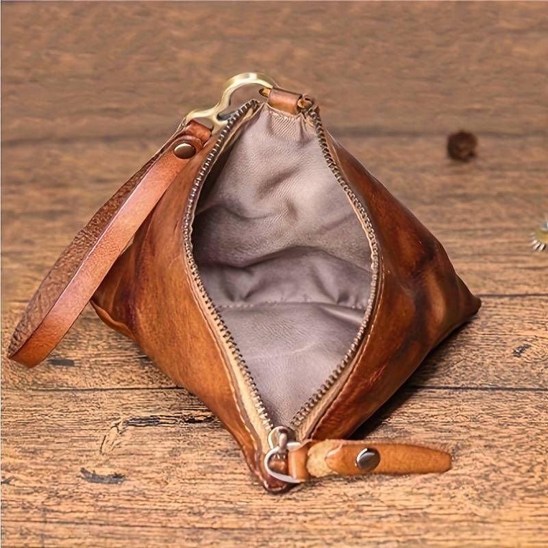 Vegetable tanned leather vintage top layer clutch women's handmade personality large capacity old cowhide key bag coin_voghion.com