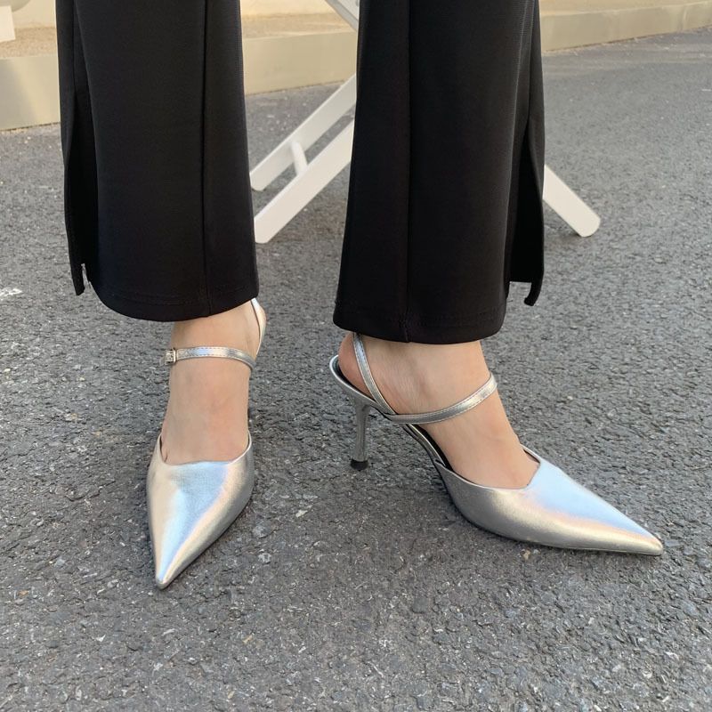 Tacchi sottili neri, piccolo stile profumato, tacchi alti a punta, nuovi sandali versatili estivi da donna in stile fata_voghion.com