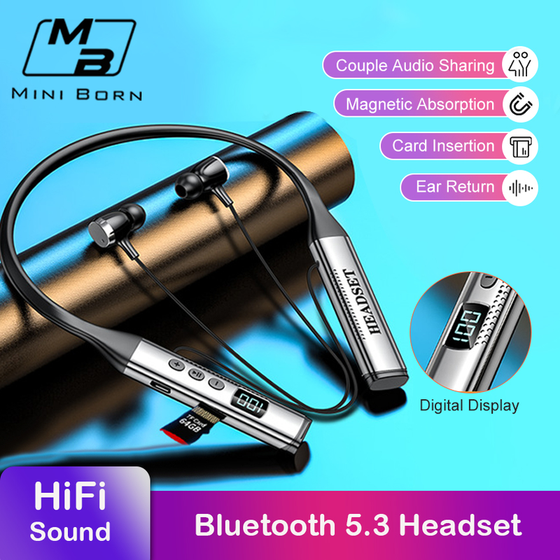 Mini Born Kabellose Ohrhörer mit Nackenbügel, Bluetooth V5.3, Ultra-Langlebiges Multifunktions-Bluetooth-Headset, Digitalanzeige, kabelloses Bluetooth-Headset am Hals_voghion.com