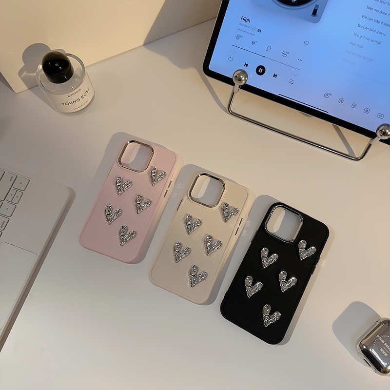 Galvanisiertes silbernes kleines Liebesherz, geeignet für iPhone 14 Apple 13 Promax Handyhülle 12 dreidimensionale 11 Anti-Fall-Softshell für Frauen_voghion.com