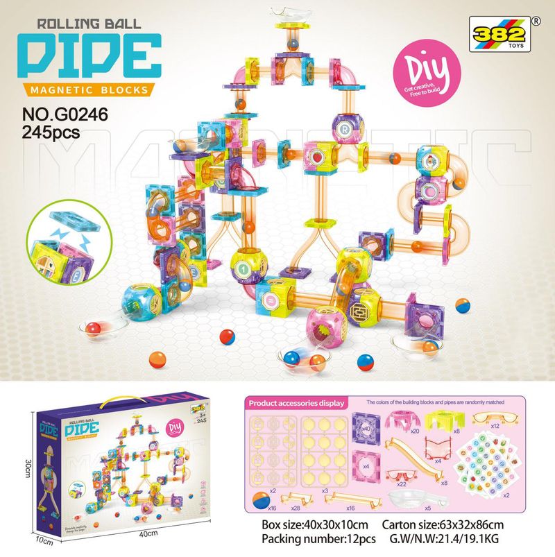 Pista magnetica per tubi di marmo, puzzle di blocchi di costruzione, assemblaggio di palline per bambini, giocattolo di giunzione_voghion.com