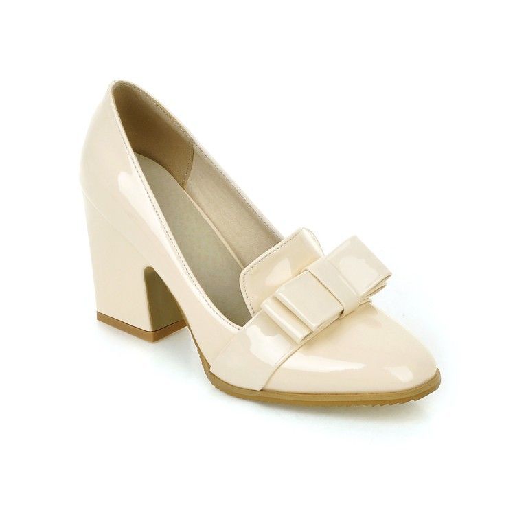 Scarpe singole con tacco spesso e fiocco, taglio basso, alte, taglia 33-43_voghion.com