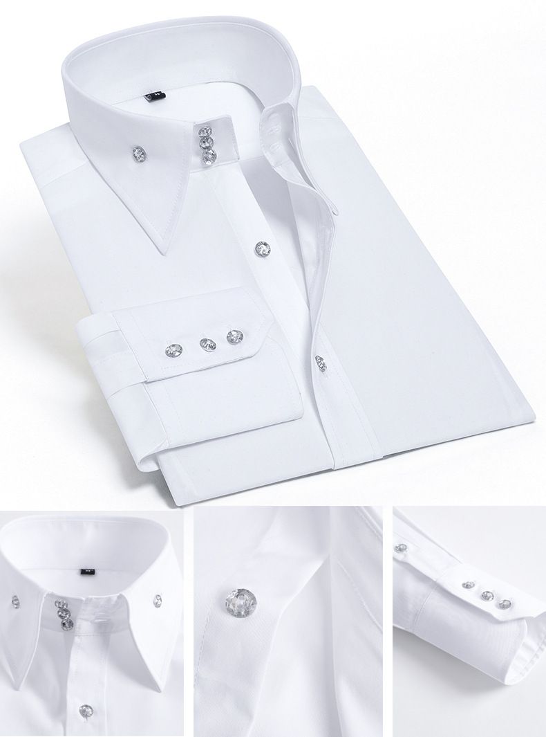 Abbigliamento maschile Primavera e autunno nuova camicia da uomo a maniche lunghe con bottoni in cristallo elastica di alta qualità, casual, sottile, tendenza, camicia da uomo_voghion.com