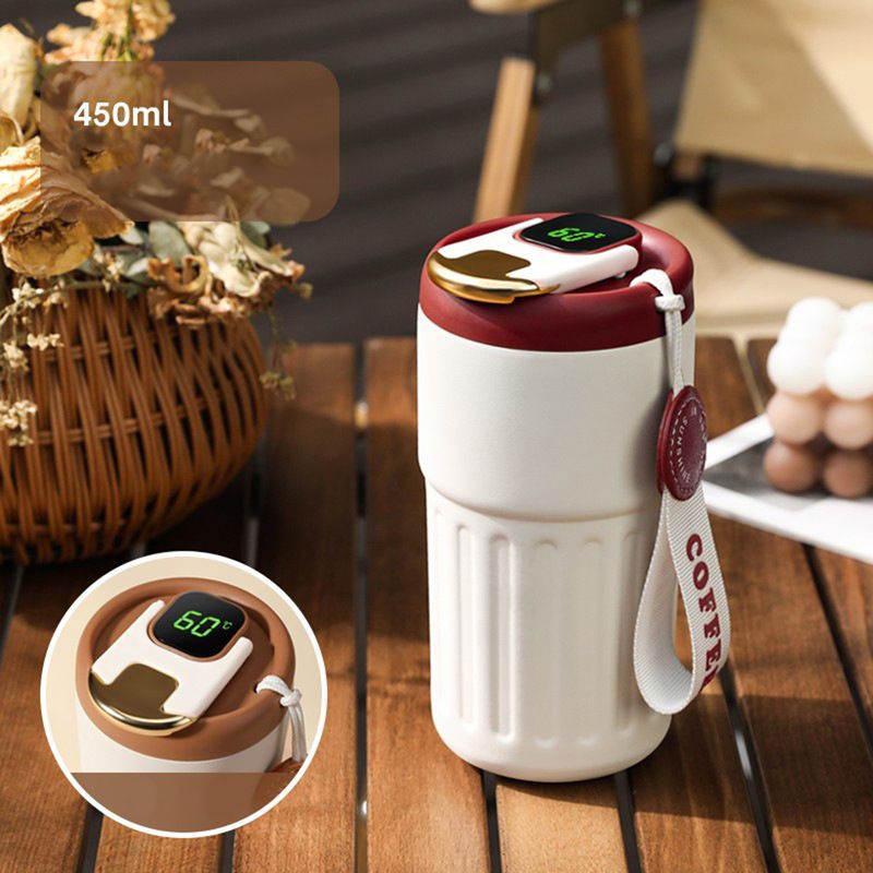 Langmayue 450 ml-es vizespalack intelligens hőszigetelő fogantyúval kültéri utazási kávé Smart Thermal Cup mindennapi életre való készlet-A, 450 ml_voghion.com