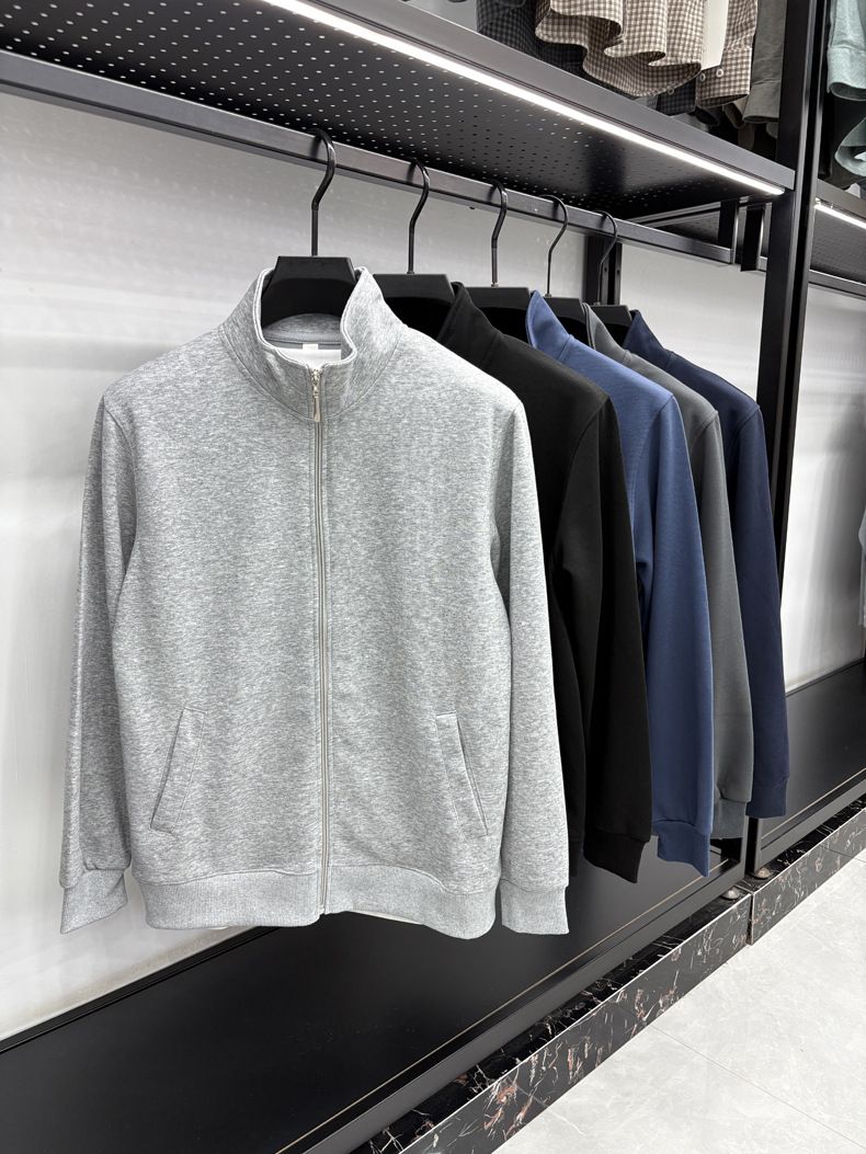 Herren-Reißverschlussjacke aus hochwertigem Baumwoll-Mix – Atmungsaktive Sportbekleidung mit entspannter Passform und geripptem Saum (Hellgrau/Marineblau/Schwarz/Anthrazit/Dunkelblau)_voghion.com