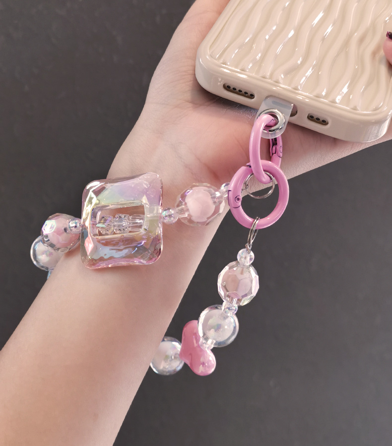 Large Square Crystal Bead Wrist Strap Mobile Phone Strap with Multi Sided Diamond Bead Pendant Phone Anti Drop Clip_voghion.com