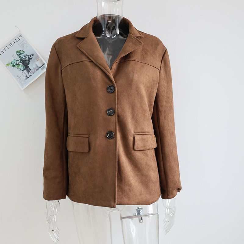 Trench in similpelle da donna con cintura in vita e colletto a revers - Elegante giacca a maniche lunghe per autunno inverno (marrone/nero/grigio/fantasia)_voghion.com