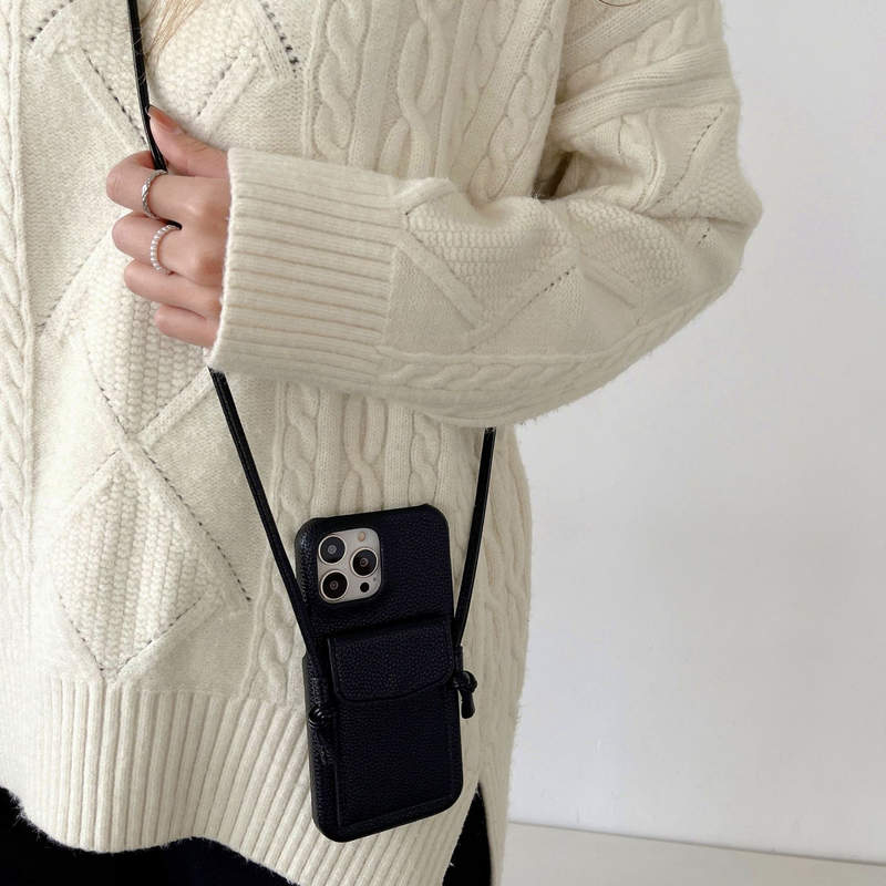 Mobile phone case iphone15 litchi pattern card holder crossbody phone case suitable for 14/13 internet celebrity elephant trunk phone case_voghion.com