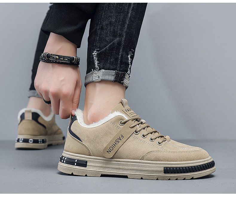 Herren Herbst Winter, Arbeit Freizeit Board Plüsch und warme Baumwollschuhe, wasserdicht, rutschfest, verschleißfeste Sportschuhe_voghion.com