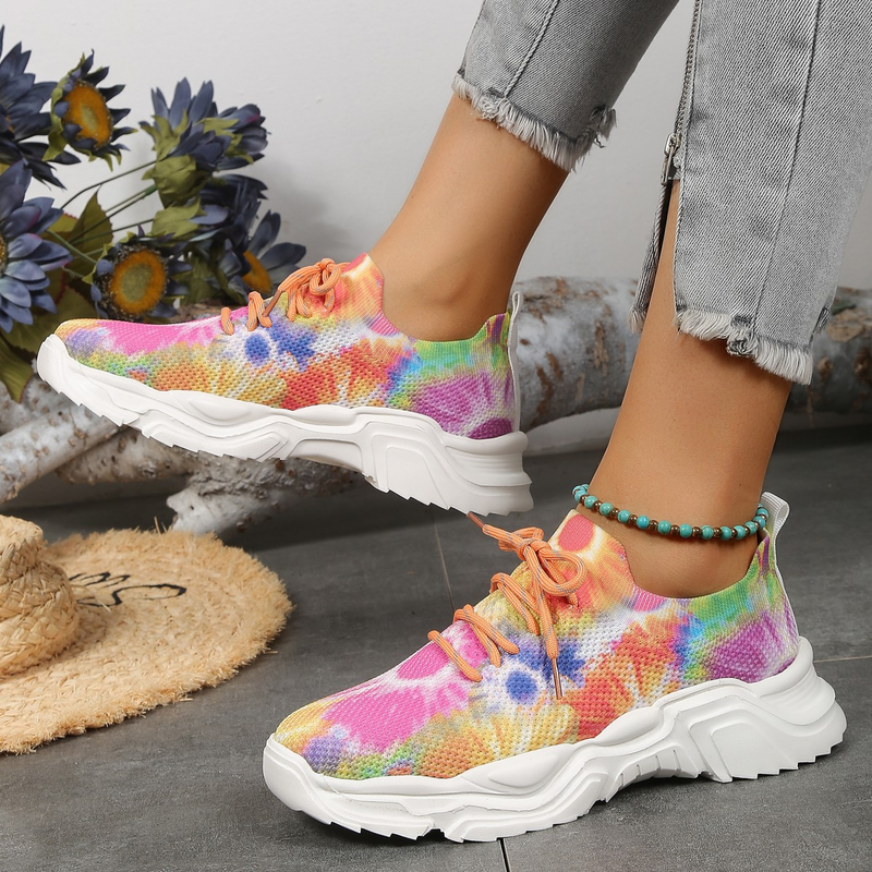 Oversized Flying Weave Casual Single Shoes for Women 2023 New Running 3d Print One Step Lightweight Lace Up Sneakers_voghion.com