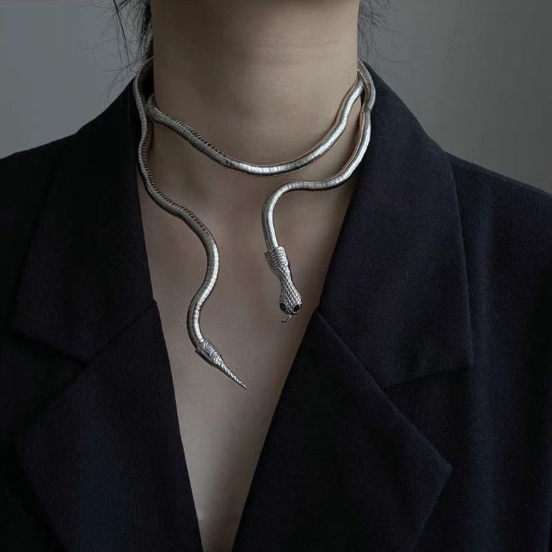 Snake Shaped Necklace For Men Women, Cool And Exaggerated, Niche Personality Design, Adjustable Shape Collar Jewelry_voghion.com