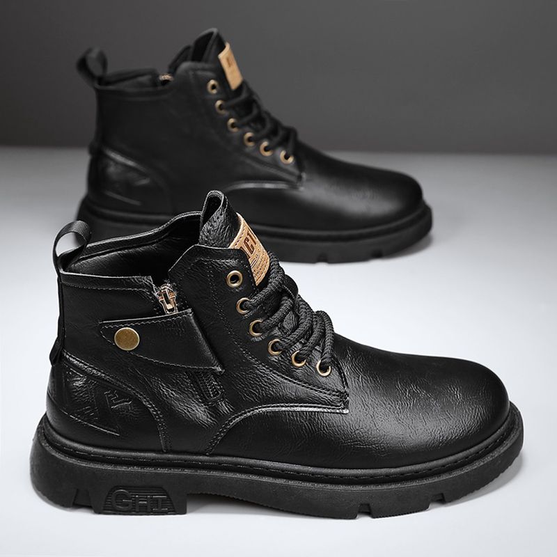 High Top Herr Läder Mode Motorcykel Ankel för Herr Vinterstövlar Man Skor Snörning Botas Hombre_voghion.com