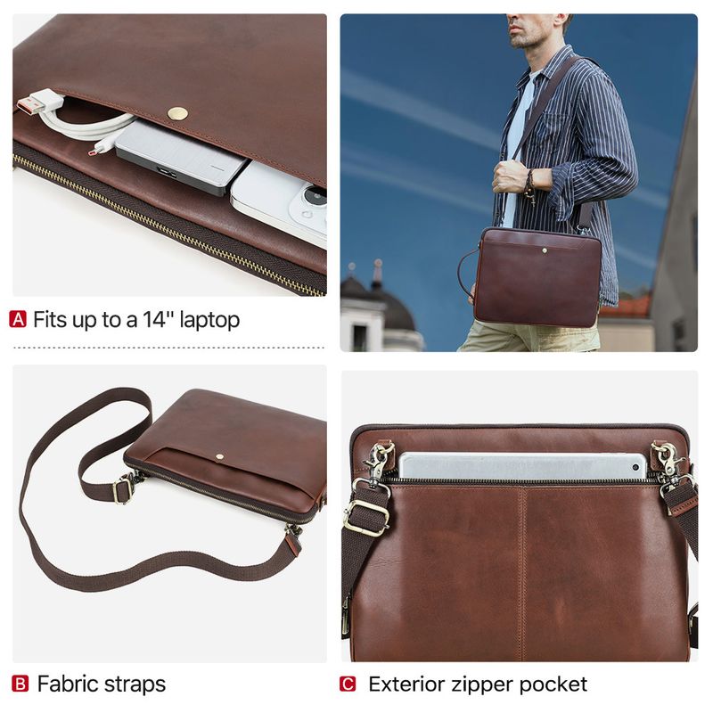 Bolso bandolera de cuero multifunción para portátil, compatible con MacBook Pro de 14,2 pulgadas._voghion.com