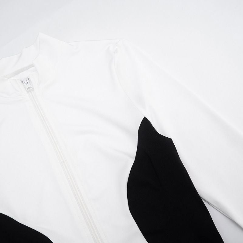 Women's Fashion Two-Piece Set: High-Neck Zip-Up Pullover With Contrast Color Blocking & Knotted Shorts - Streetwear Outfit_voghion.com
