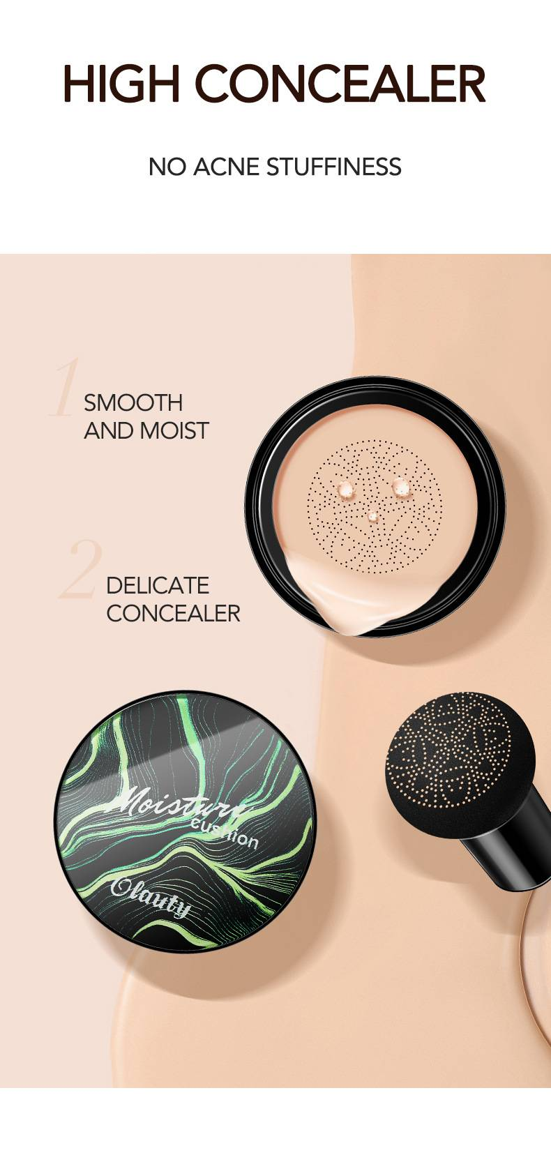 Air Cushion CC Cream Mushroom Head Foundation, Kosteuttava BB Cream Meikki Pitkäkestoinen Matta Peitevoide _voghion.com