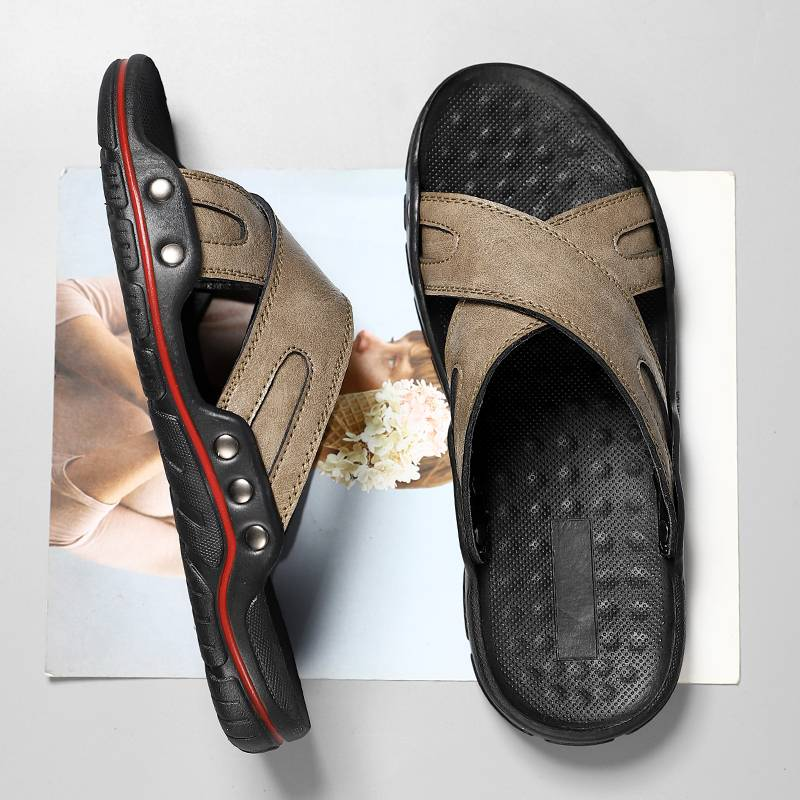 New fashion men's shoes comfortable and durable first layer cowhide leather men's sandals outdoor wear casual_voghion.com