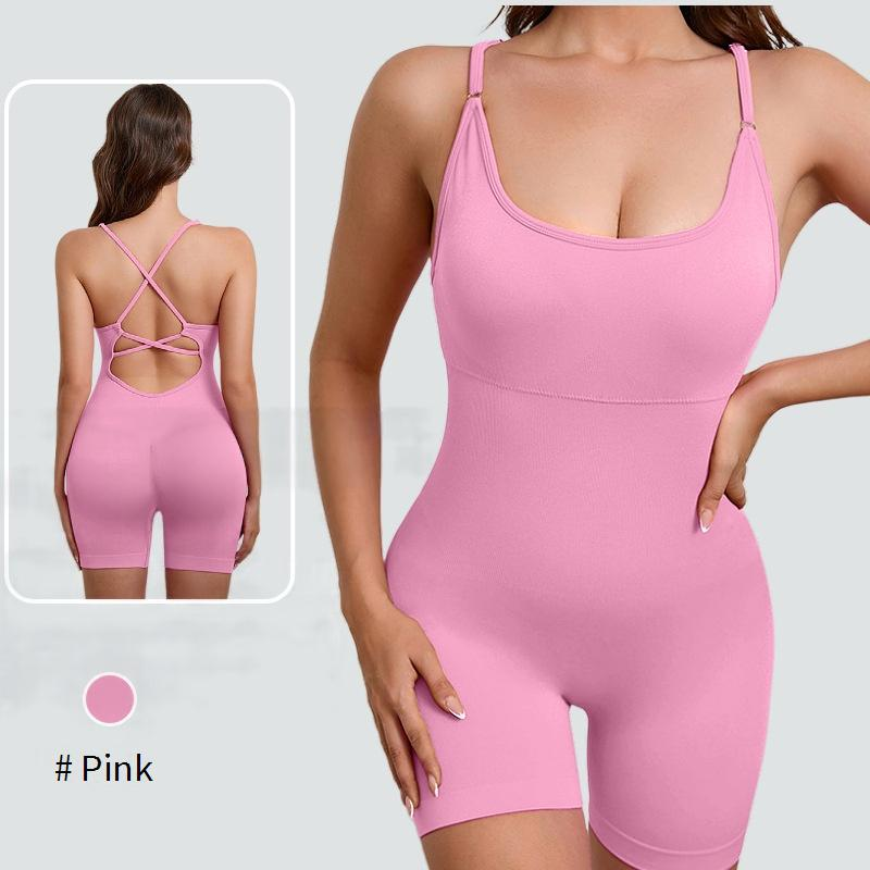 Combinaison de yoga une pièce pour femme avec coussinet de poitrine amovible, dos respirant, décontractée, sport, modelage du corps_voghion.com