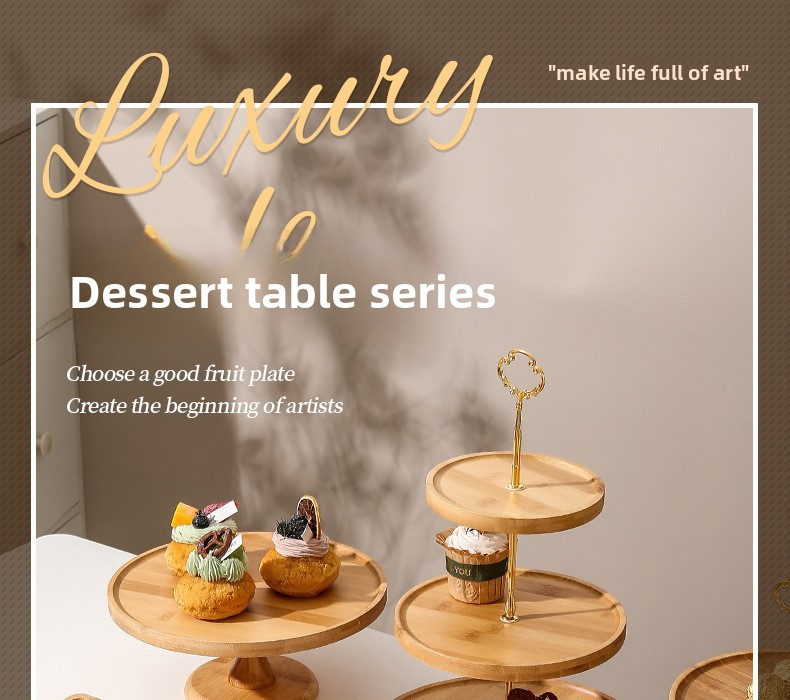 2-Tier Wooden Cake Stand - Premium Dessert Display For Fruits Candy & Pastries - Multi-Level Serving Tray_voghion.com