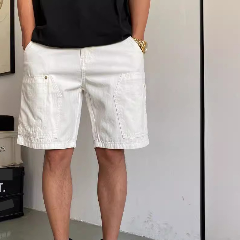 Lässige weiße Cargo-Shorts für Herren – locker geschnittene Streetwear-Shorts mittlerer Länge für den Sommer, High-Street-Mode, vielseitiges Styling_voghion.com