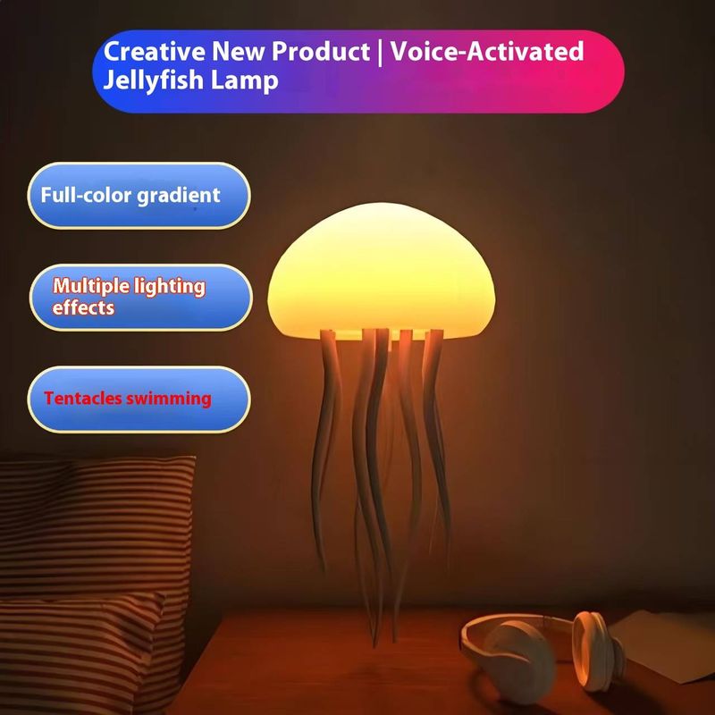 Luminária de água-viva que muda de cor – Controle de voz, movimento flutuante, luz ambiente LED gradiente para quarto e festa (alimentada por USB)_voghion.com