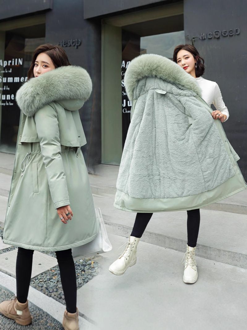 Dames winterparka met imitatiebont, slim fit lange donsjas, fleece voering, warme bovenkleding voor koud weer_voghion.com
