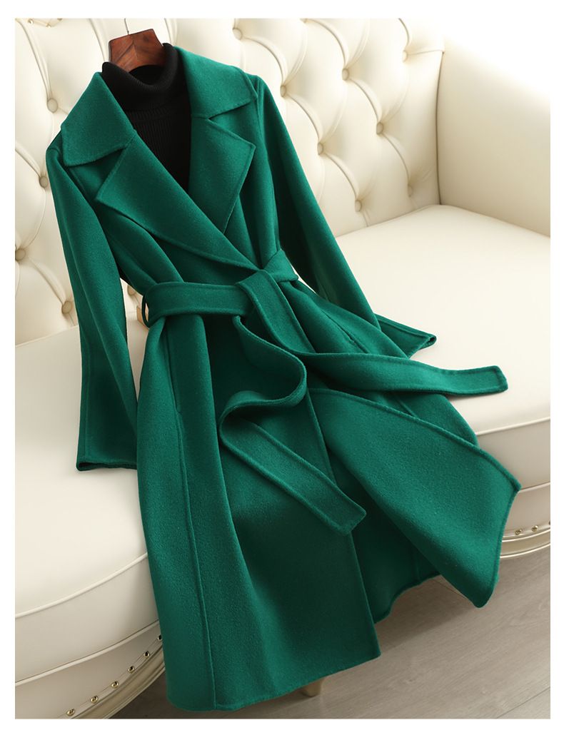 Elegant Double-Faced Wool Coat For Women – Slim Fit Long Trench Coat In Brick Red, Green, Black, Camel & Red_voghion.com