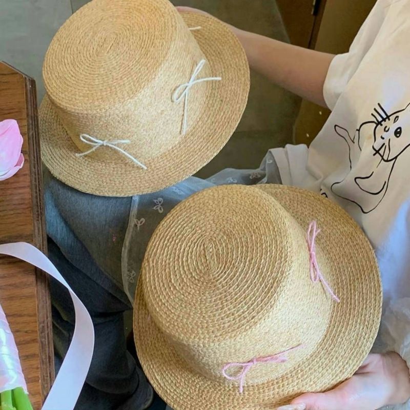 Cappello di paglia con fiocco per bambini, primavera ed estate, per viaggi e vacanze, con protezione solare, per il mare e il sole._voghion.com