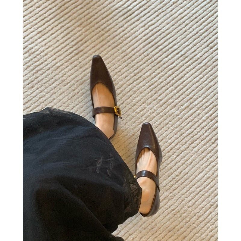 Scarpe Mary Jane di alta qualità in stile francese per donna con fibbia in metallo, eleganti tacchi alti a punta per il pendolarismo_voghion.com