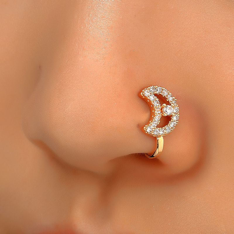 Anello a forma di U con corona a forma di cuore a forma di stella intarsiata in rame senza clip, accessorio per il naso non perforato, decorazione con foratura_voghion.com