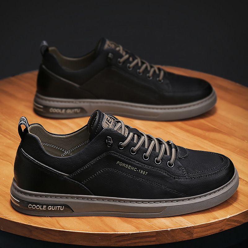 Zapatos casuales de cuero para hombre, versión coreana, tendencia, versátiles, deportivos, pequeños, blancos, de verano 2025_voghion.com