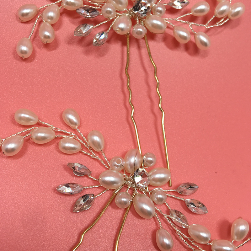 Ebay cross-border supply Korean bridal handmade pearl crystal hairpin pin U-shaped clip wedding headwear_voghion.com