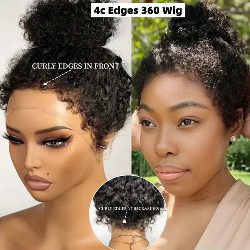 Realistic Kinky Curly Lace Closure Human Hair Wigs_voghion.com