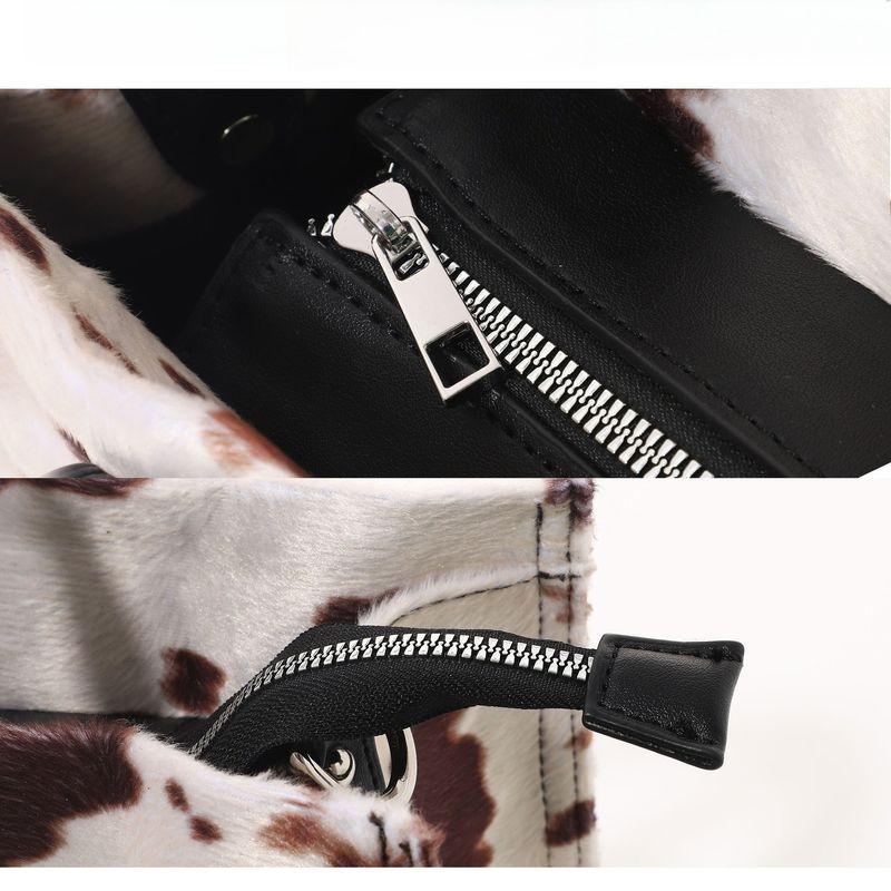Cow Print Plush Tote Bag Women's Retro Leopard Print Plush Tote Bag Shoulder Bag Messenger Bag_voghion.com