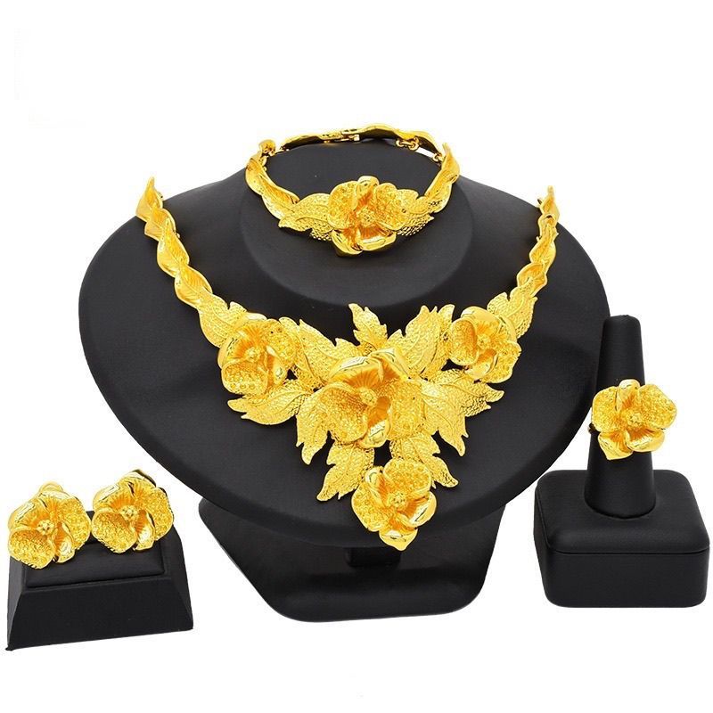Fashionable luxury ethnic style four piece alloy decoration necklace collarbone jewelry earring set_voghion.com