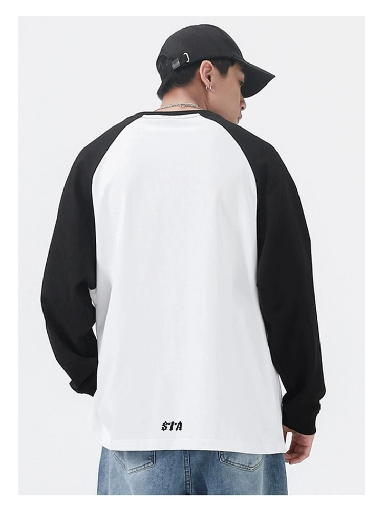 Mann kleidung der Schwere Klett stickerei langarm T-shirt jungen mode marke reine baumwolle lose paar_voghion.com