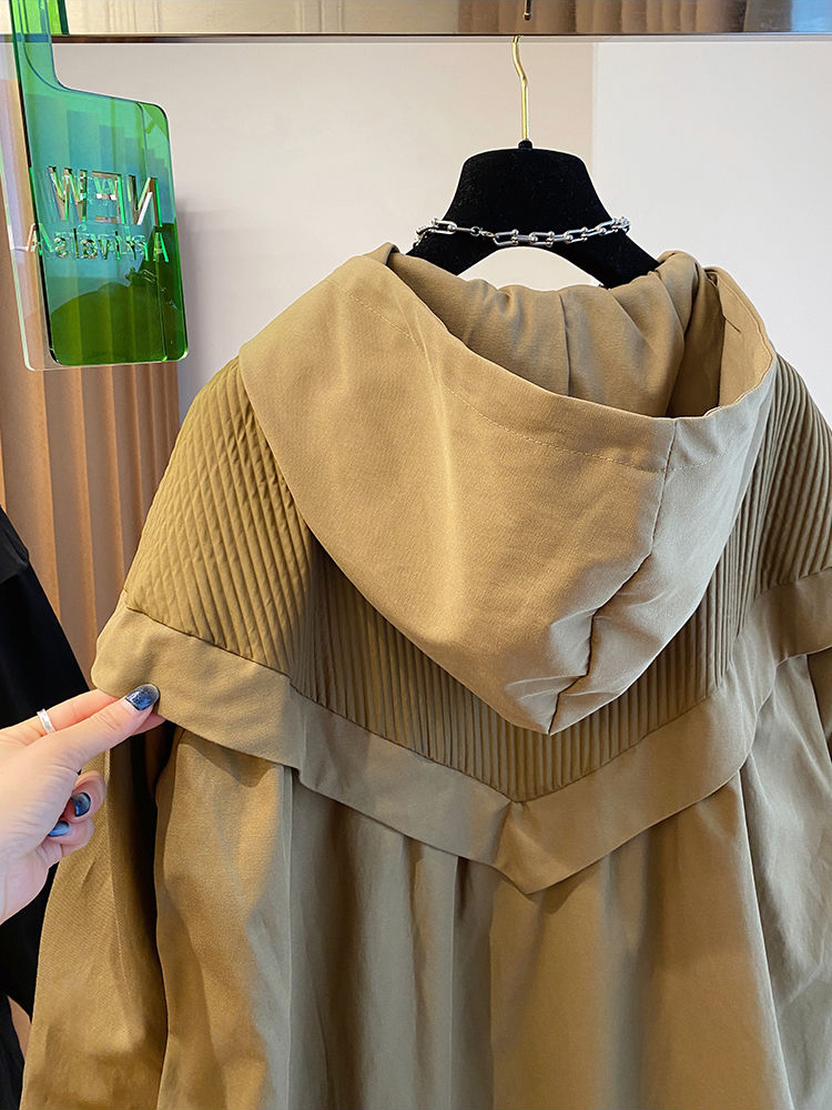 2023 herbst Frau Patchwork Übergroßen Mantel Mit Kapuze Mode Koreanische Streetwear Casual Khaki Schwarz frauen Windjacke Mantel_voghion.com