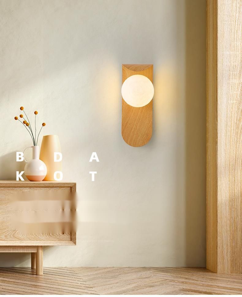 Lampada da parete in noce in stile giapponese per balcone, sfondo per interni, corridoio, corridoio, LED, luce minimalista per comodino, camera da letto_voghion.com