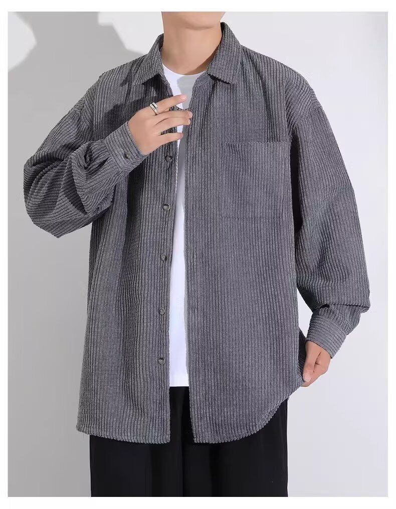Chemise rayée à manches longues pour homme - Coupe ample vintage, doublée de flanelle, style décontracté, surdimensionnée, pour adolescents et jeunes adultes_voghion.com