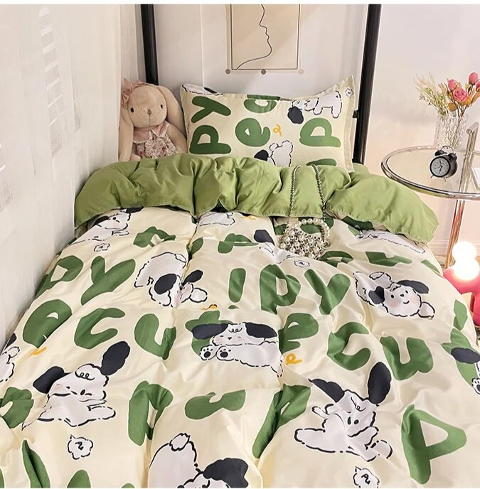 Vier Bettlaken, Aloe Vera Baumwolle, weich und bequem für Studenten- und Personalwohnheime, hautfreundlicher Bettbezug, drei_voghion.com