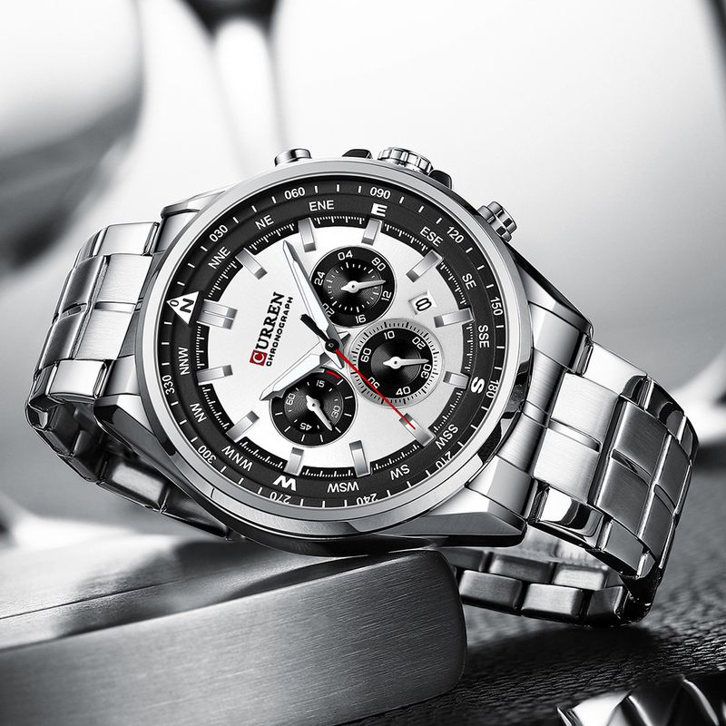 Orologio da uomo al quarzo in acciaio inossidabile con datario, orologio da polso analogico multifunzionale a 6 lancette, orologio casual da lavoro_voghion.com