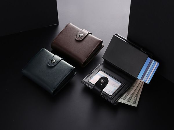 Muški kožni držač za kartice, automatski držač za kartice, novčanik, muški automatski držač za kartice, RFID antimagnetski, protiv krađe_voghion.com