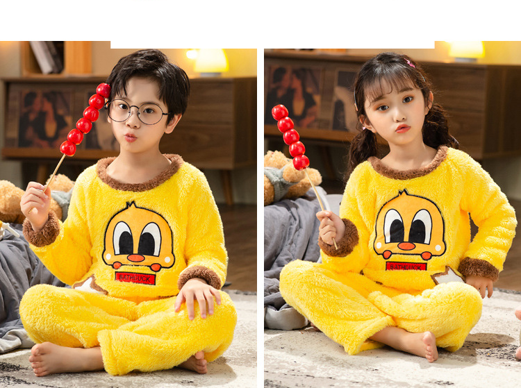 Children's Pajamas Autumn/Winter Thick Plush Cute Bear Head Coral Flannel Warm Home Wear For Boys And Girls_voghion.com