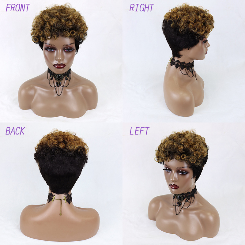 Peluca de cabello humano hecha a máquina, rizo grande de lana corta de 4 pulgadas, cubierta para la cabeza, malla rosa, transpirable, colores mezclados, a juego diario_voghion.com